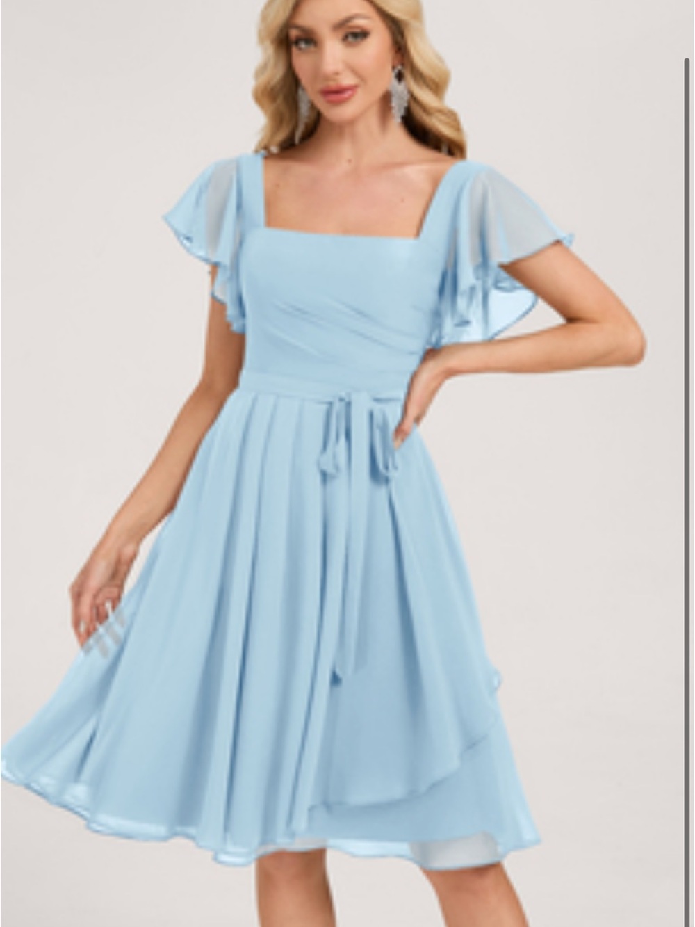 Chiffon Square-Neck A-Line Wedding Dress in Light Blue